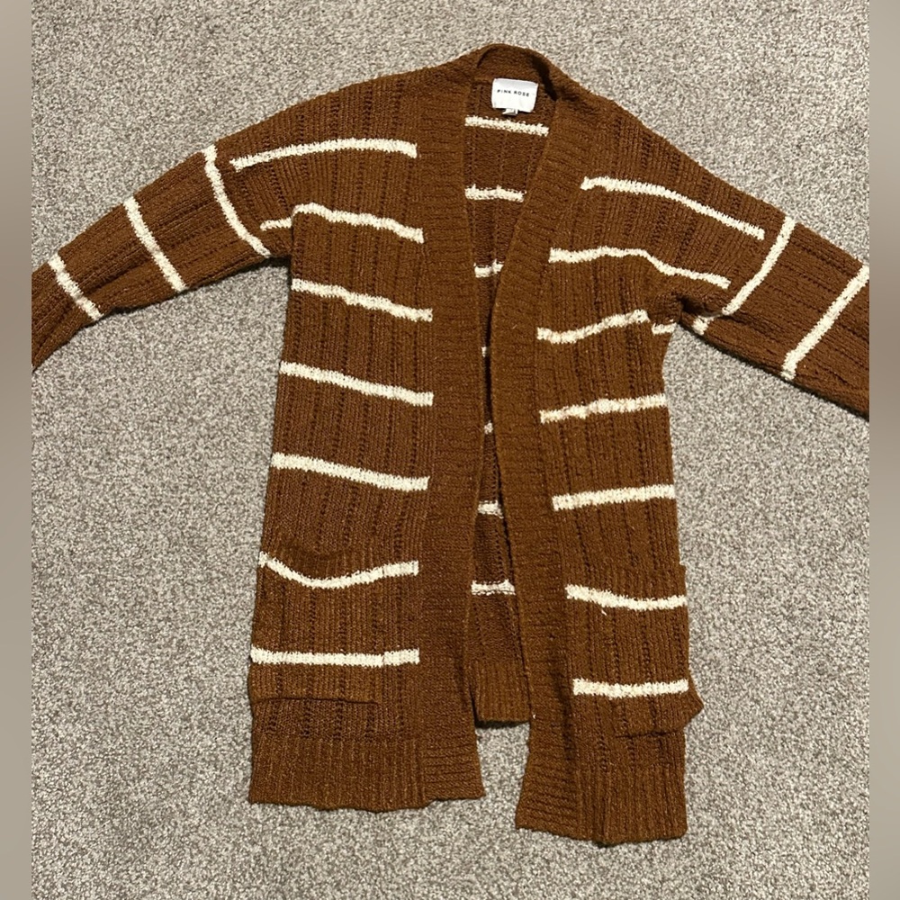 Cozy Brown Striped Sweater Cardigan